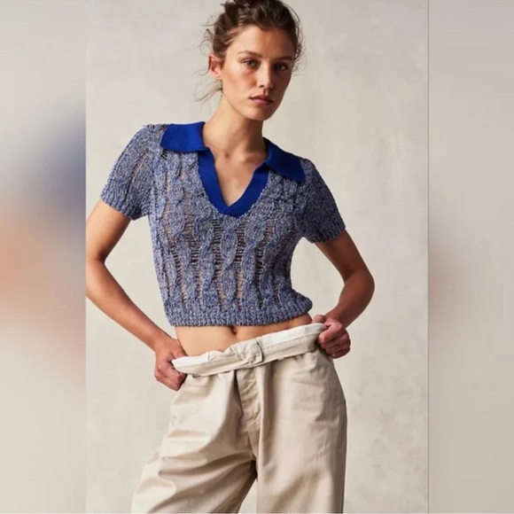 NWT Free People Cassia Polo Vneck Collar Sweater - Picture 2 of 2